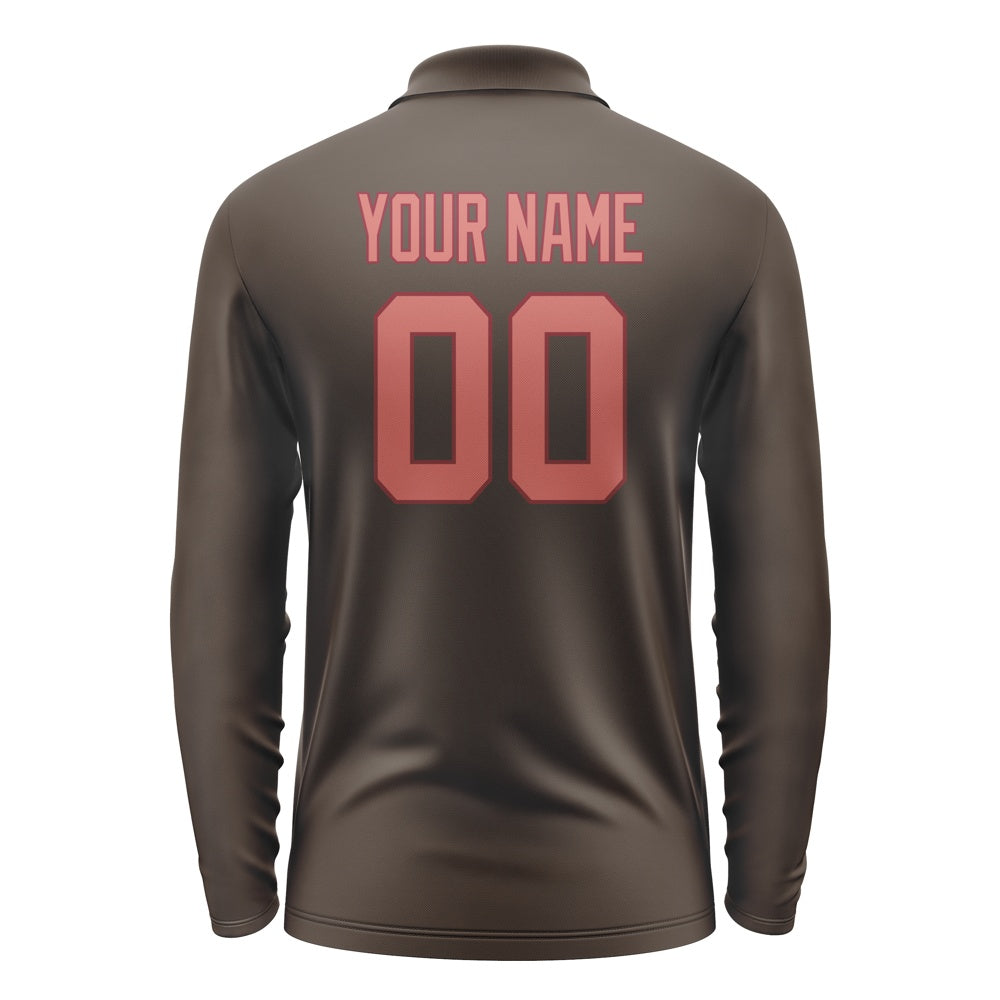 Custom Brown Copper Rose Long Sleeve Polo Shirt