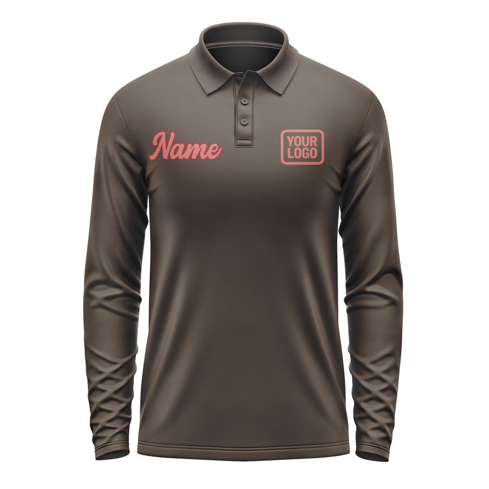 Custom Brown Copper Rose Long Sleeve Polo Shirt