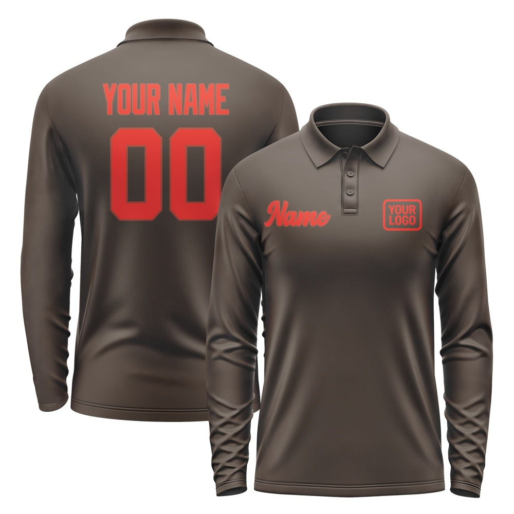 Custom Brown Orange Red Long Sleeve Polo Shirt