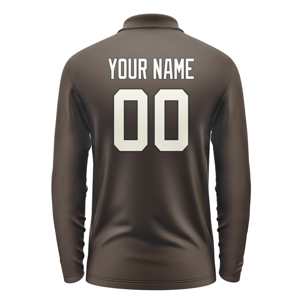 Custom Brown Cream Long Sleeve Polo Shirt