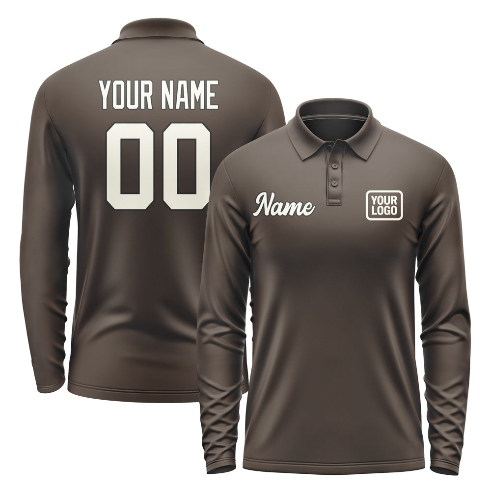 Custom Brown Cream Long Sleeve Polo Shirt