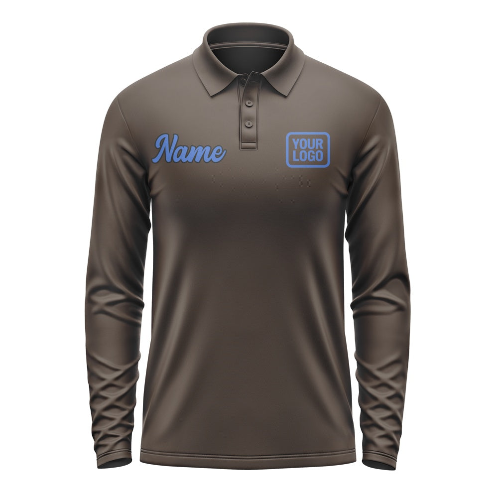 Custom Brown Sky Blue Long Sleeve Polo Shirt