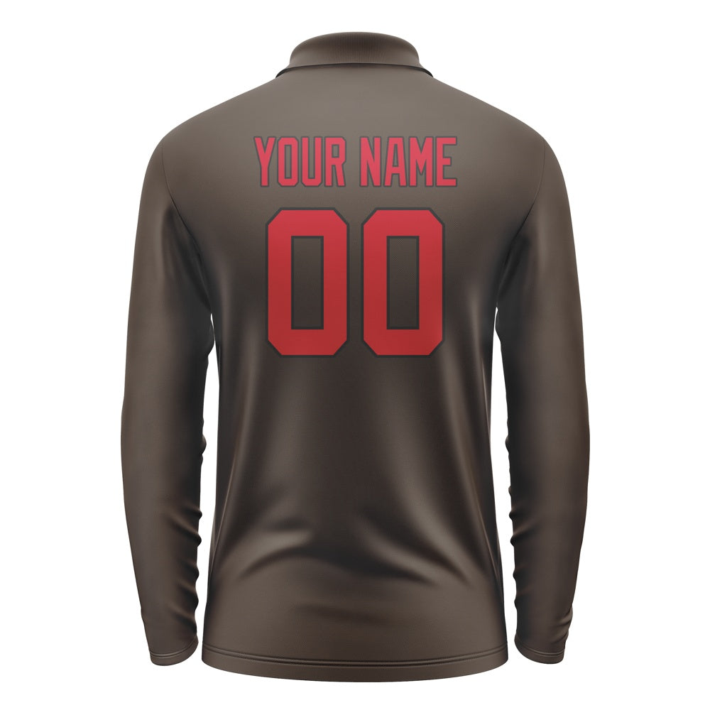 Custom Brown Red Long Sleeve Polo Shirt