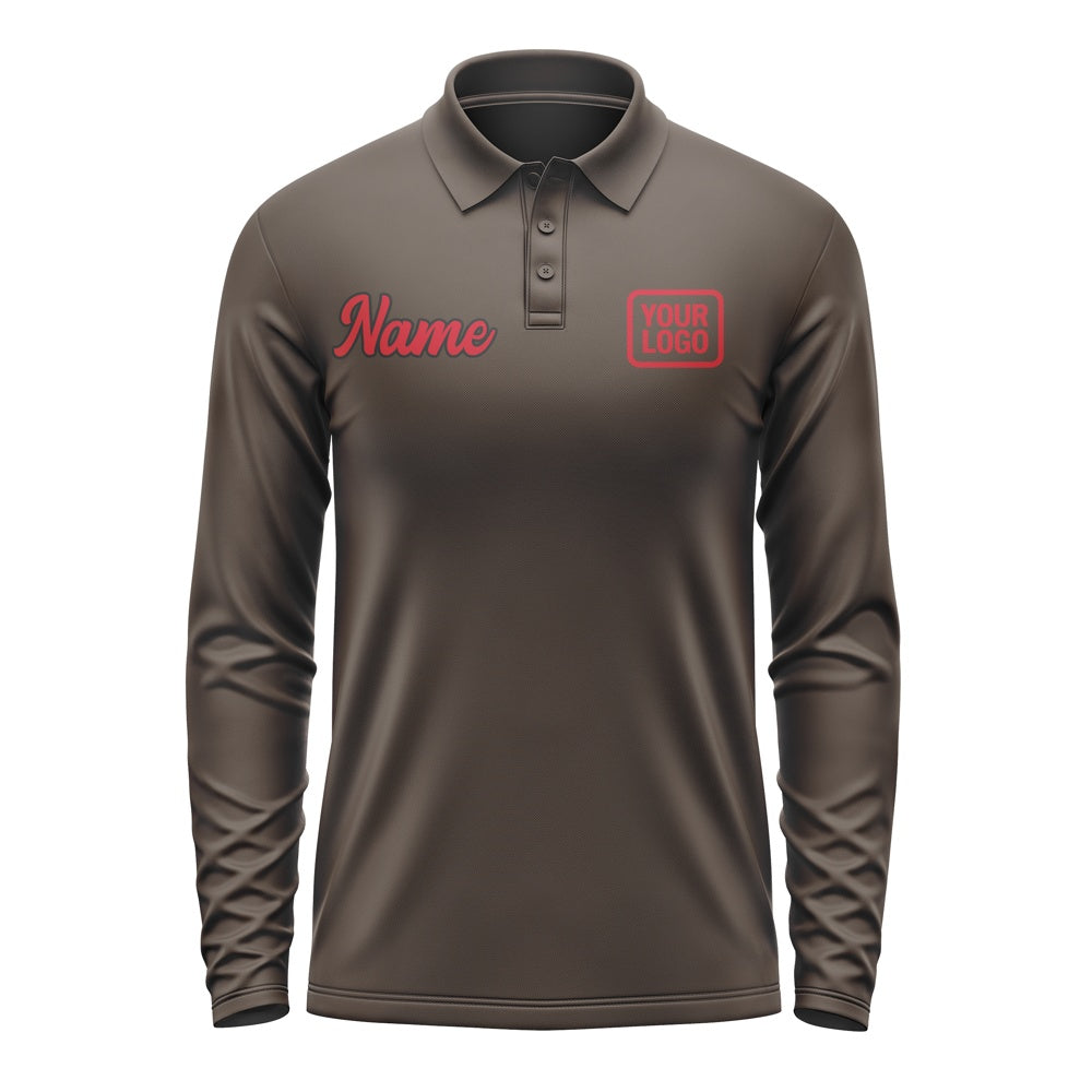 Custom Brown Red Long Sleeve Polo Shirt