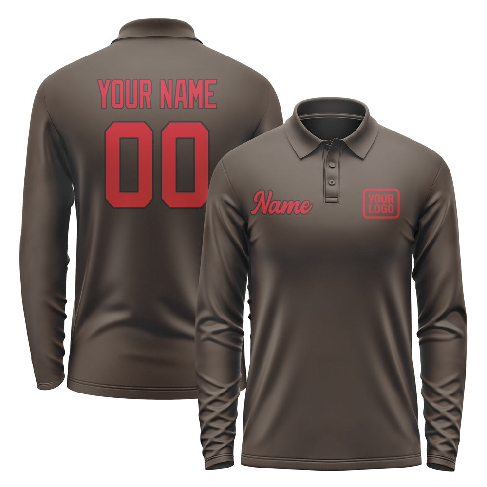 Custom Brown Red Long Sleeve Polo Shirt
