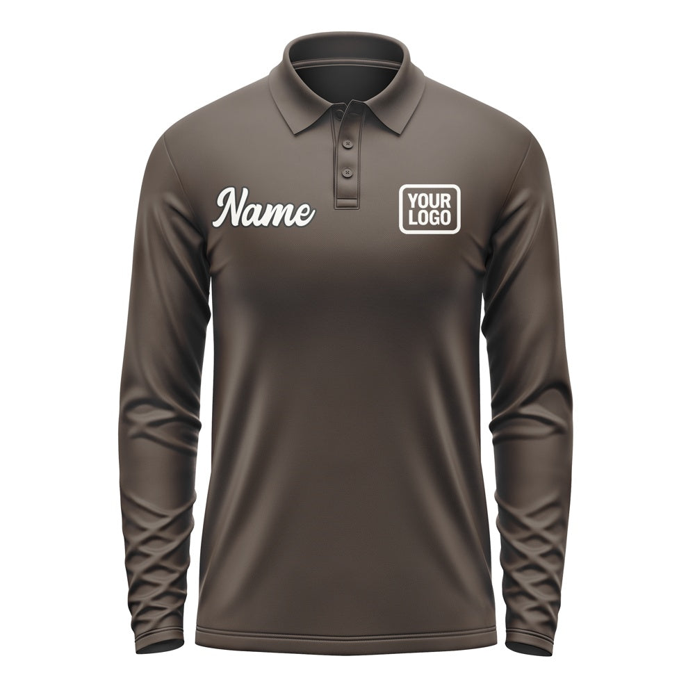 Custom Brown White Long Sleeve Polo Shirt