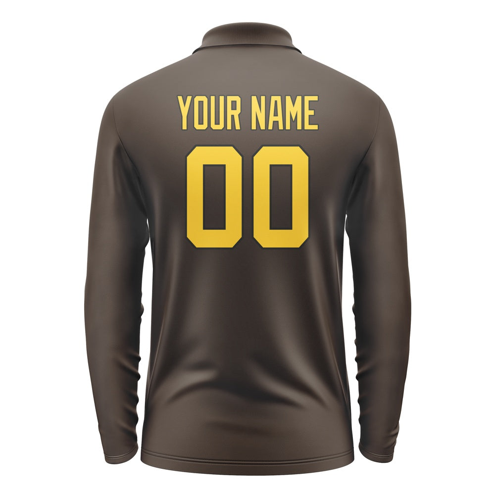 Custom Brown Gold Long Sleeve Polo Shirt