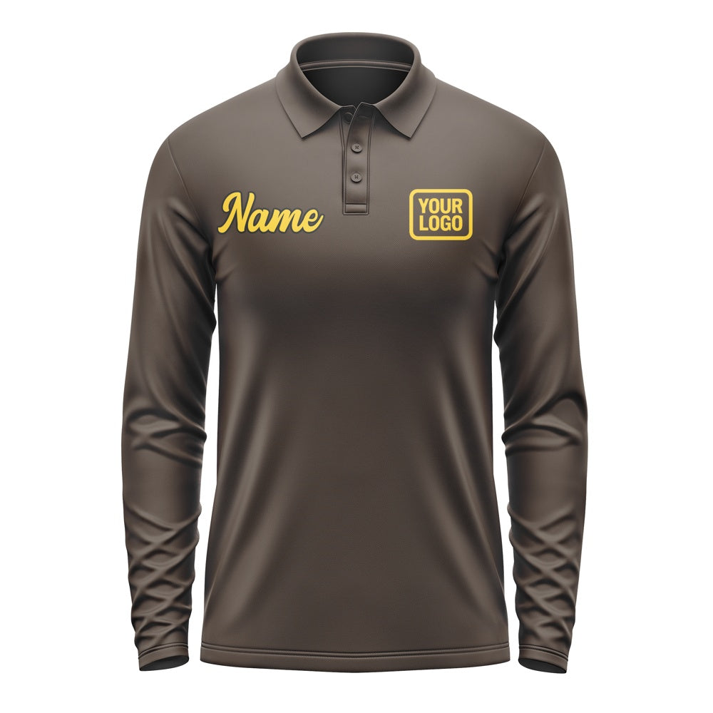 Custom Brown Gold Long Sleeve Polo Shirt