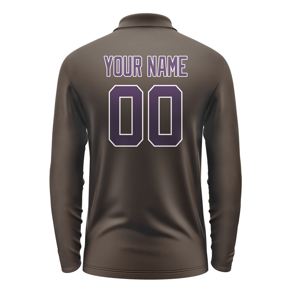 Custom Brown Purple Long Sleeve Polo Shirt