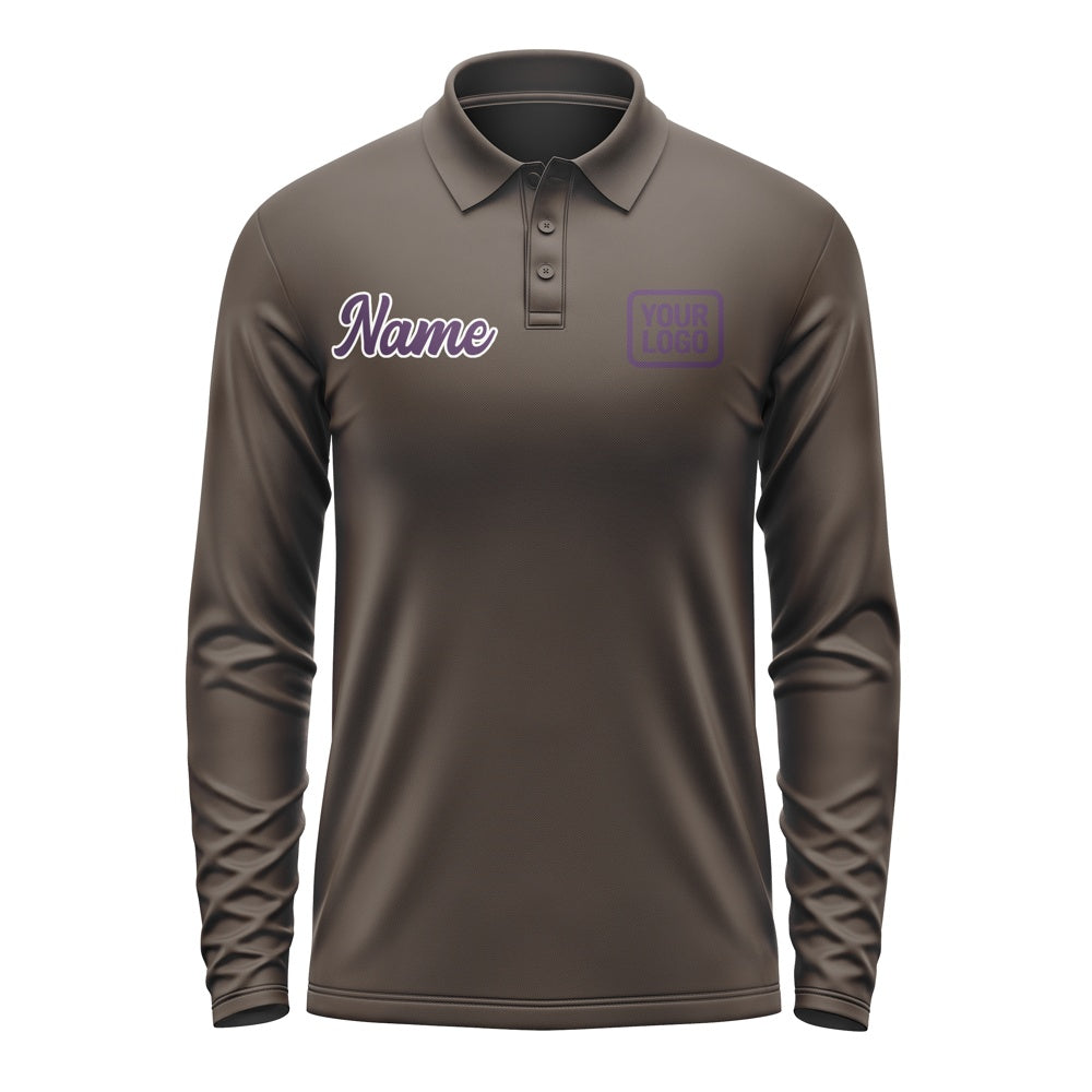 Custom Brown Purple Long Sleeve Polo Shirt