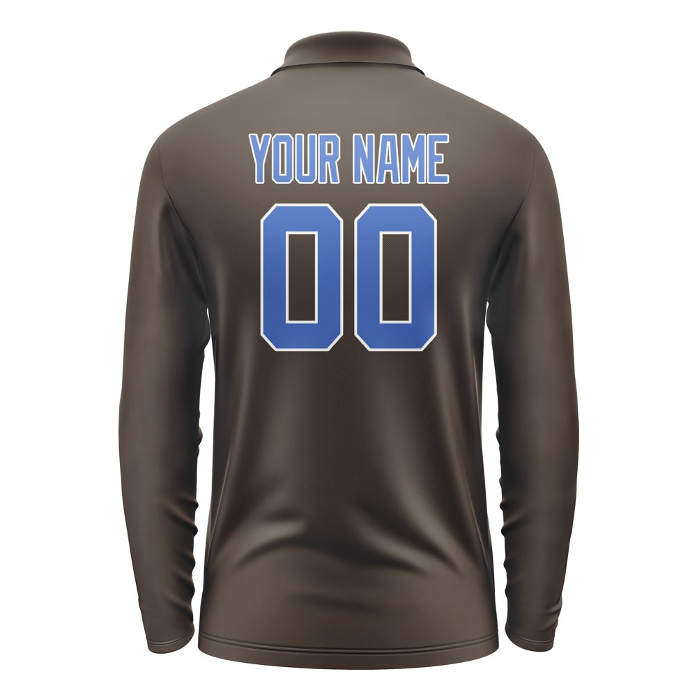 Custom Brown Sky Blue Long Sleeve Polo Shirt