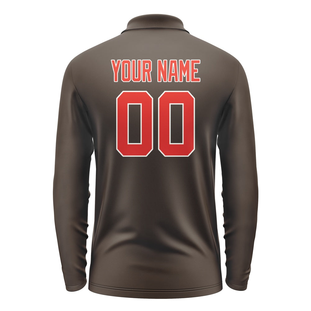 Custom Brown Orange Red Long Sleeve Polo Shirt