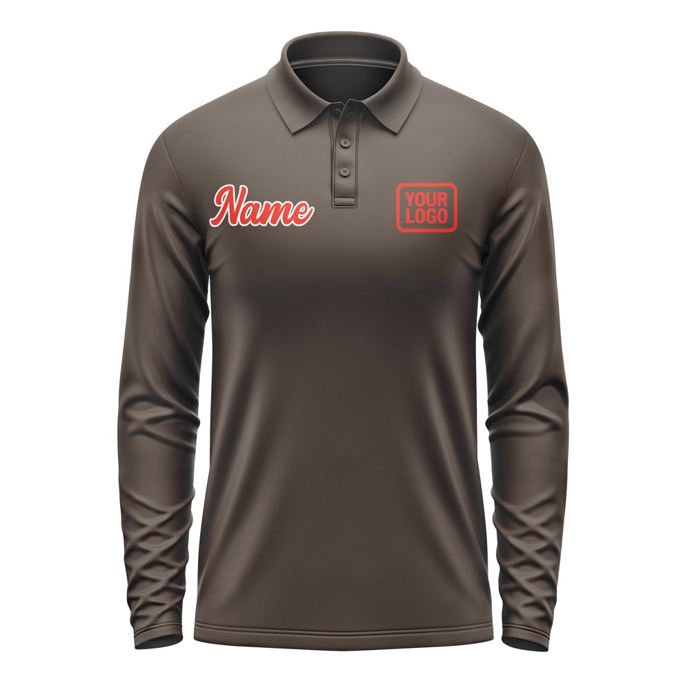 Custom Brown Orange Red Long Sleeve Polo Shirt