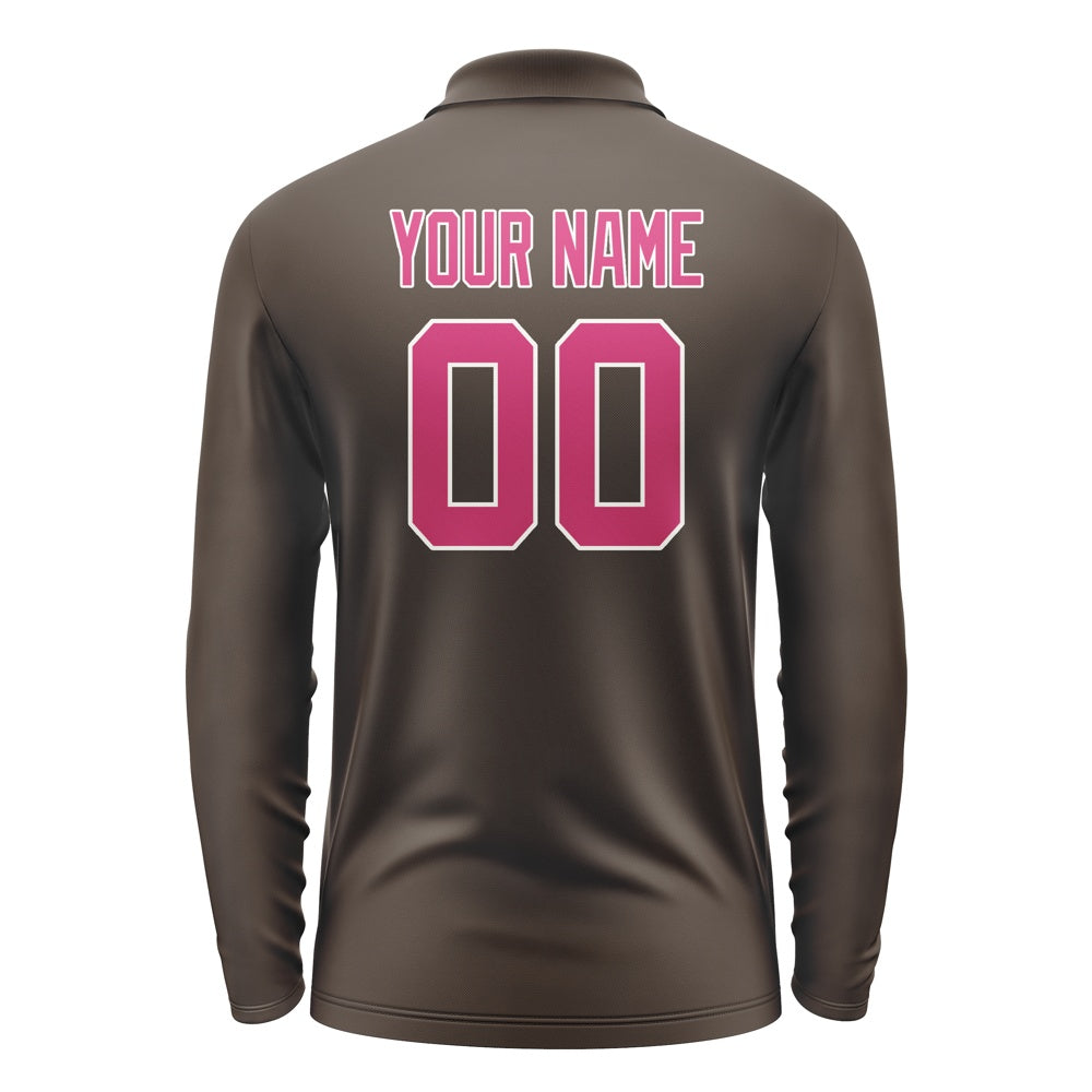 Custom Brown Pink Long Sleeve Polo Shirt