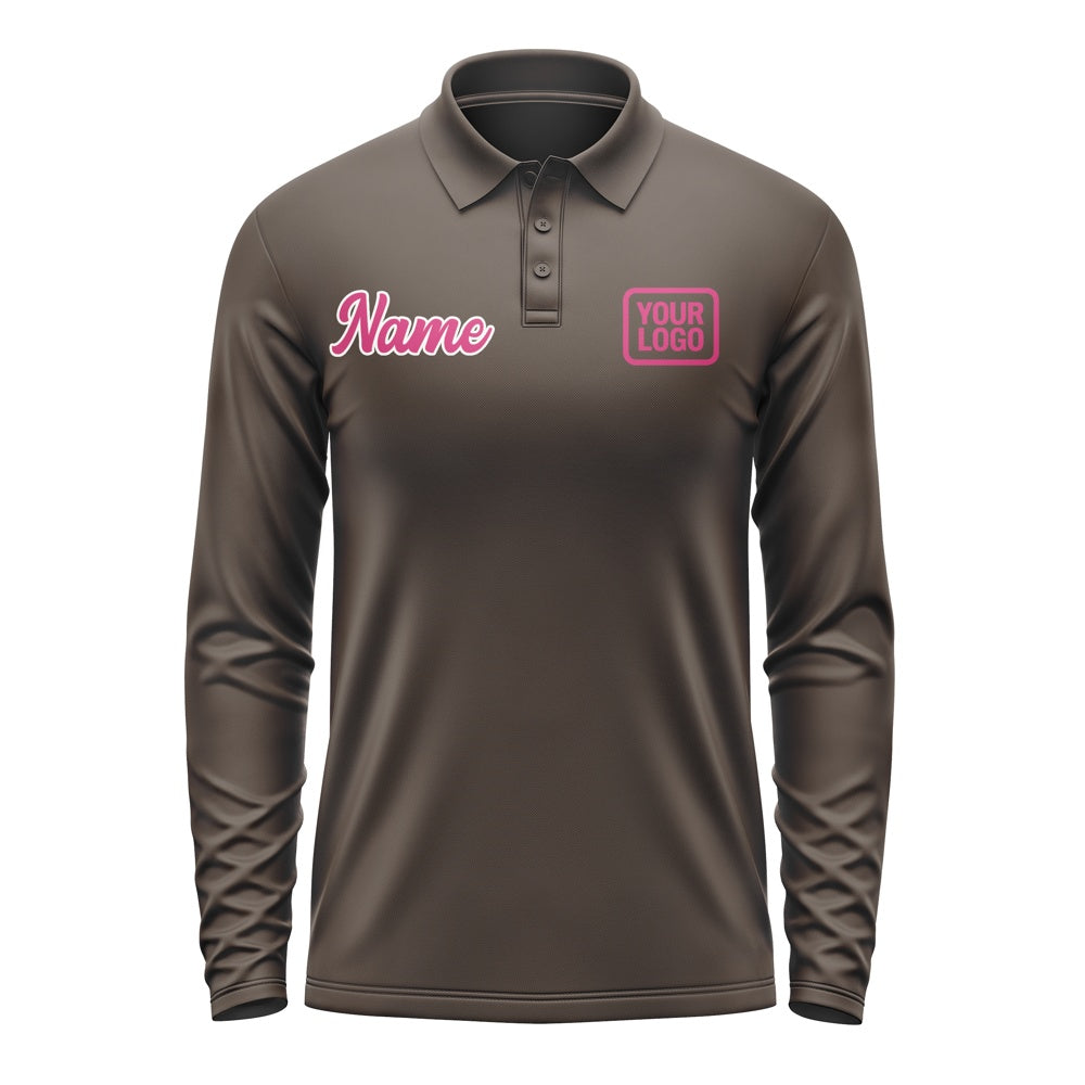 Custom Brown Pink Long Sleeve Polo Shirt