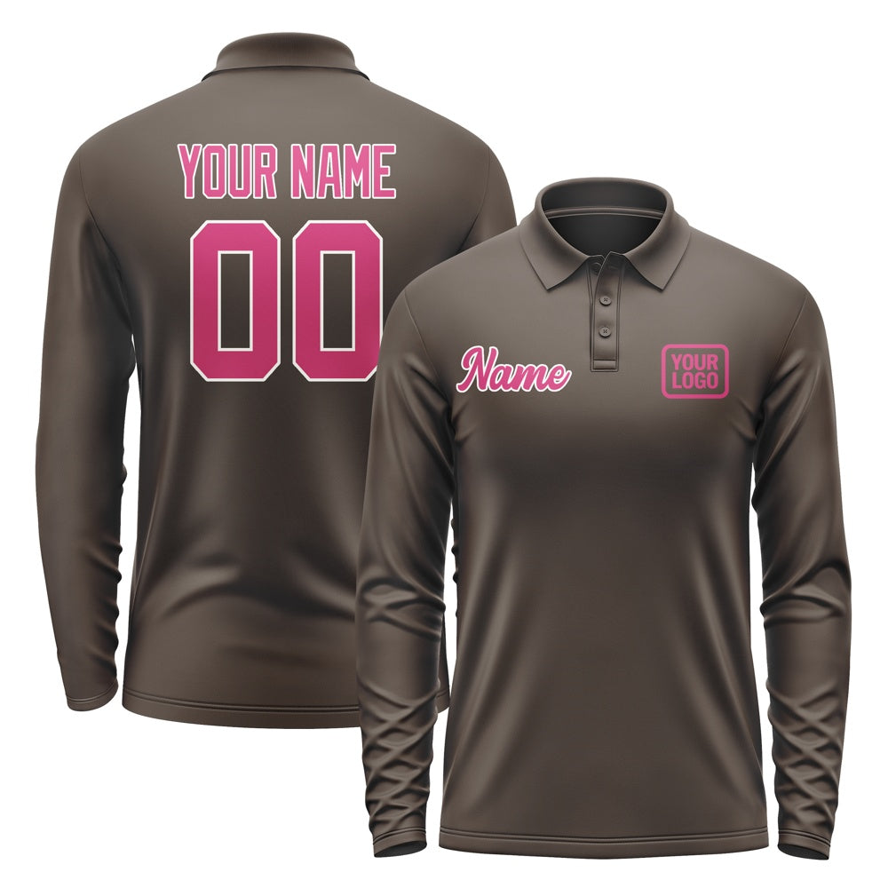 Custom Brown Pink Long Sleeve Polo Shirt