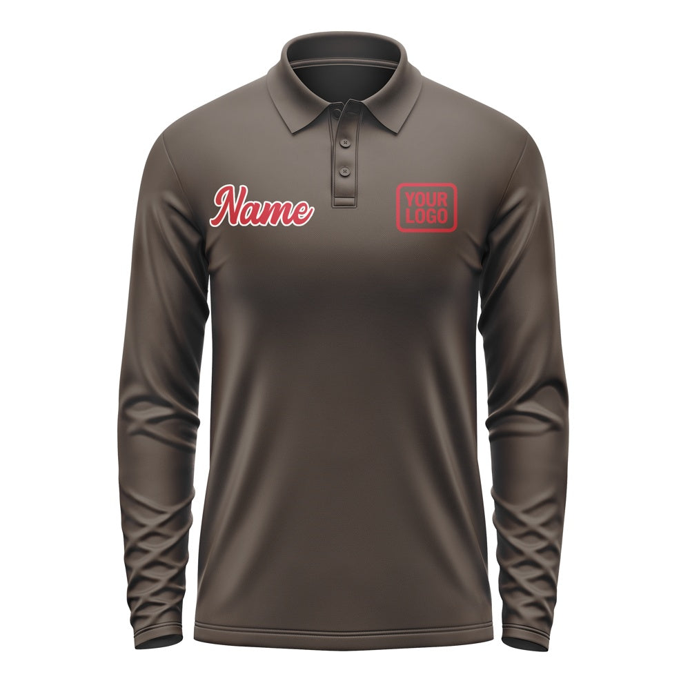 Custom Brown Red Long Sleeve Polo Shirt