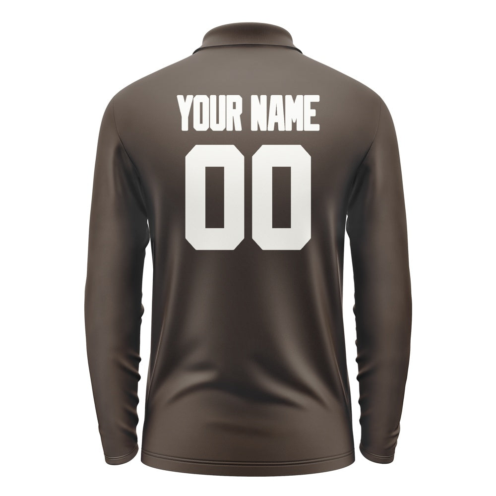 Custom Brown White Long Sleeve Polo Shirt