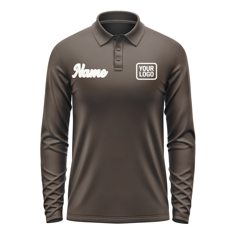 Custom Brown White Long Sleeve Polo Shirt