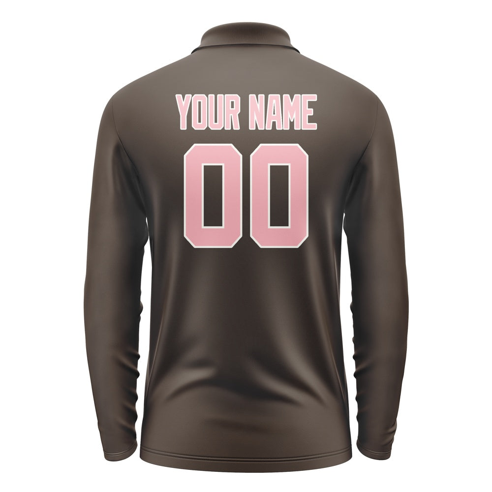 Custom Brown Light Pink Long Sleeve Polo Shirt