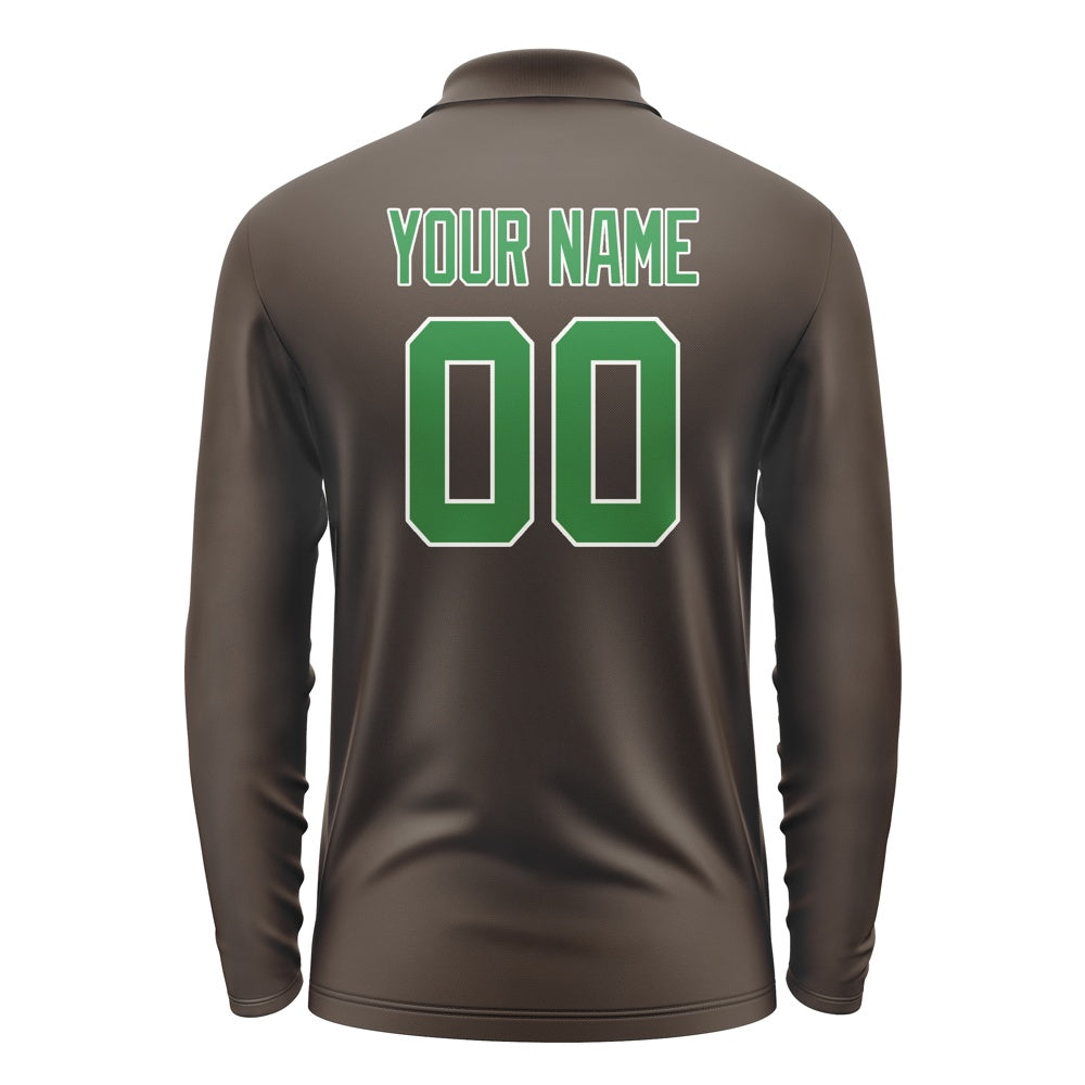 Custom Brown Emerald Green Long Sleeve Polo Shirt