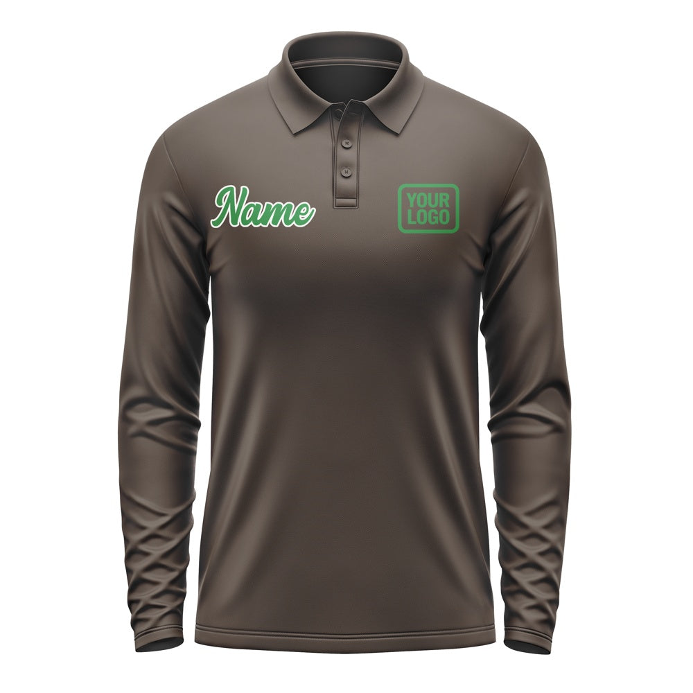Custom Brown Emerald Green Long Sleeve Polo Shirt