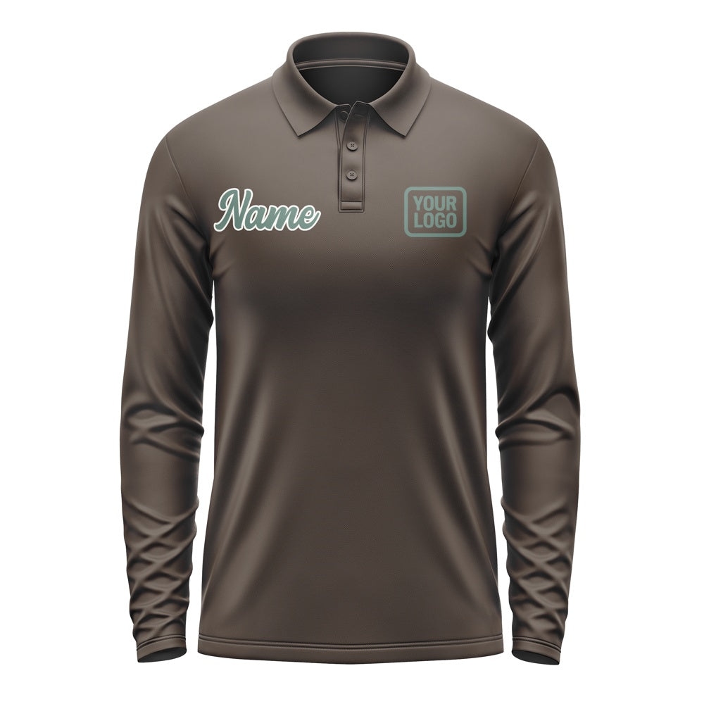 Custom Brown Blue Green Long Sleeve Polo Shirt