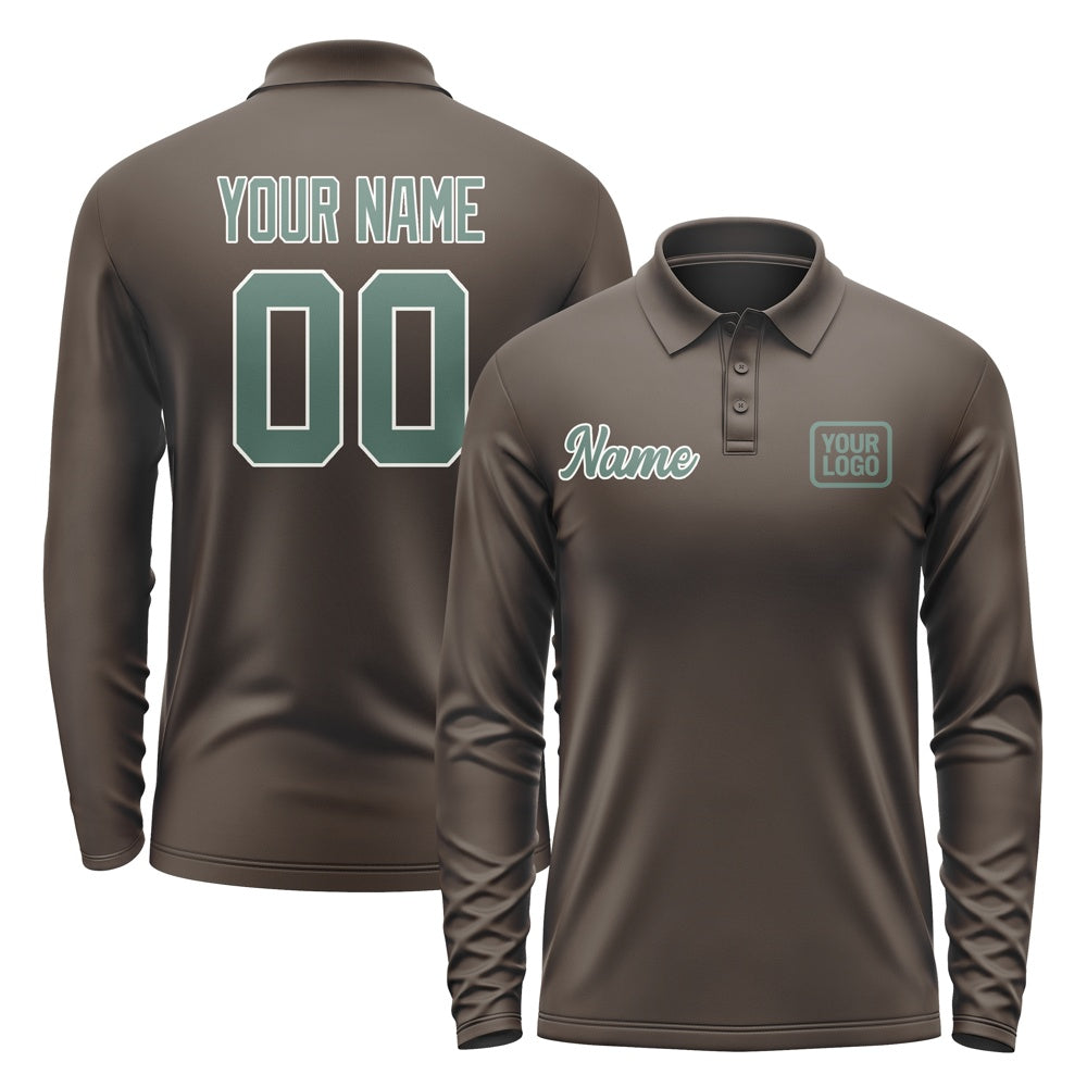 Custom Brown Blue Green Long Sleeve Polo Shirt