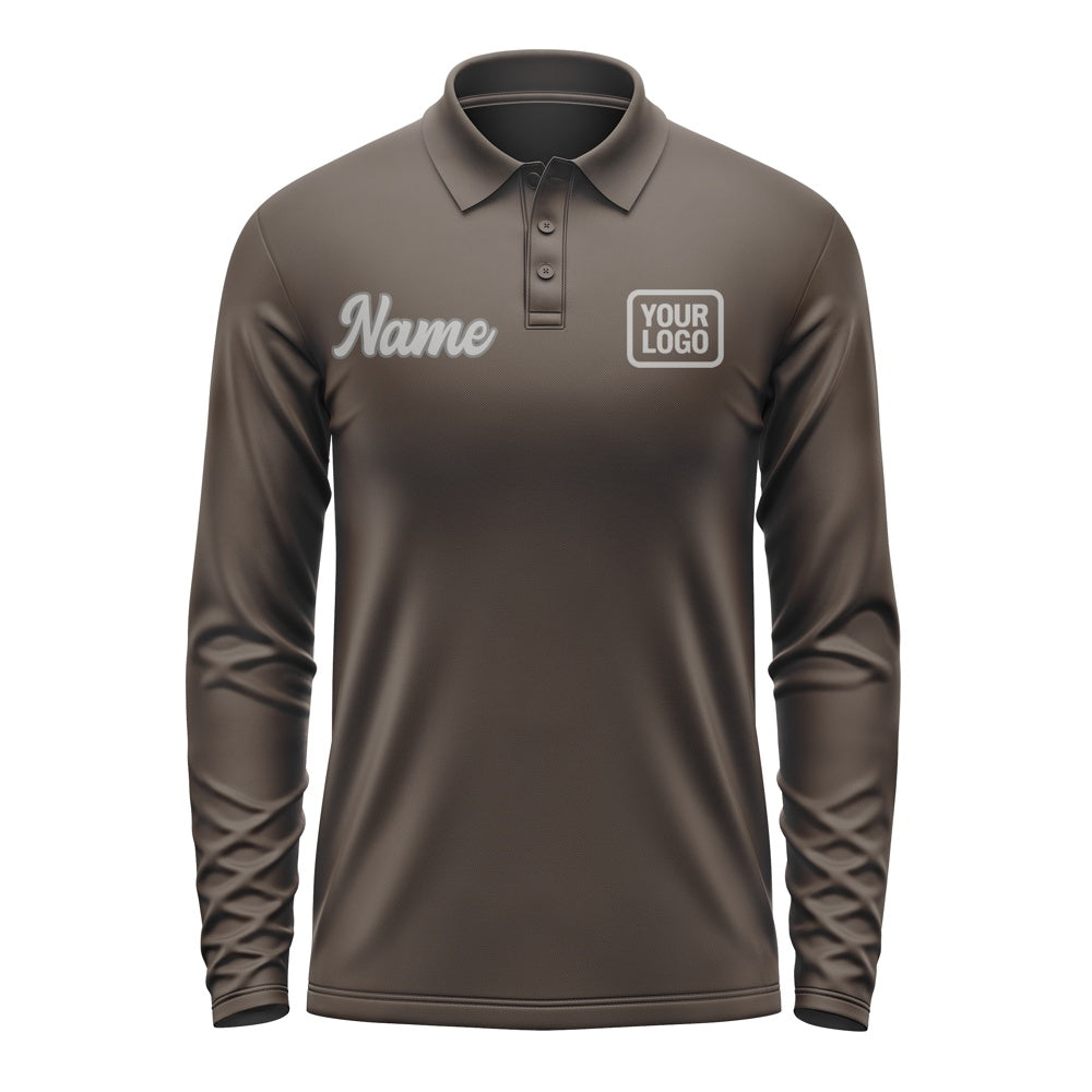 Custom Brown Gray Long Sleeve Polo Shirt