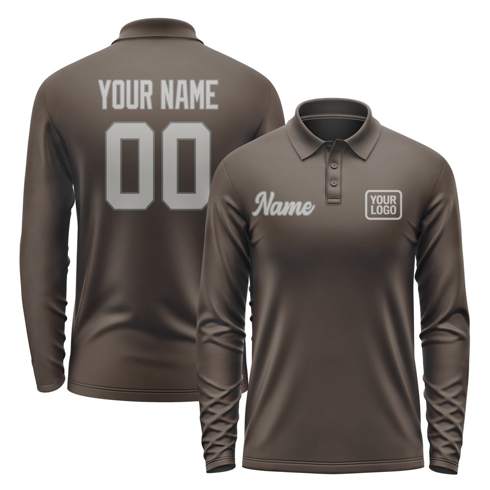 Custom Brown Gray Long Sleeve Polo Shirt