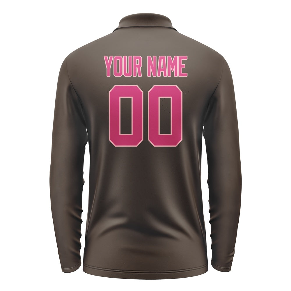 Custom Brown Pink Long Sleeve Polo Shirt