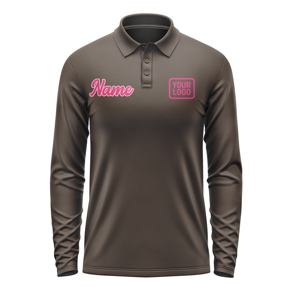 Custom Brown Pink Long Sleeve Polo Shirt