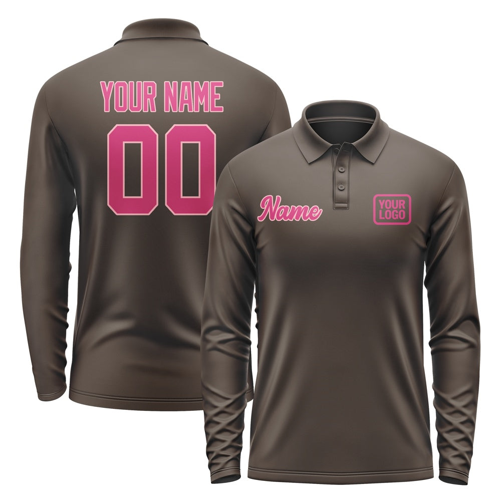 Custom Brown Pink Long Sleeve Polo Shirt