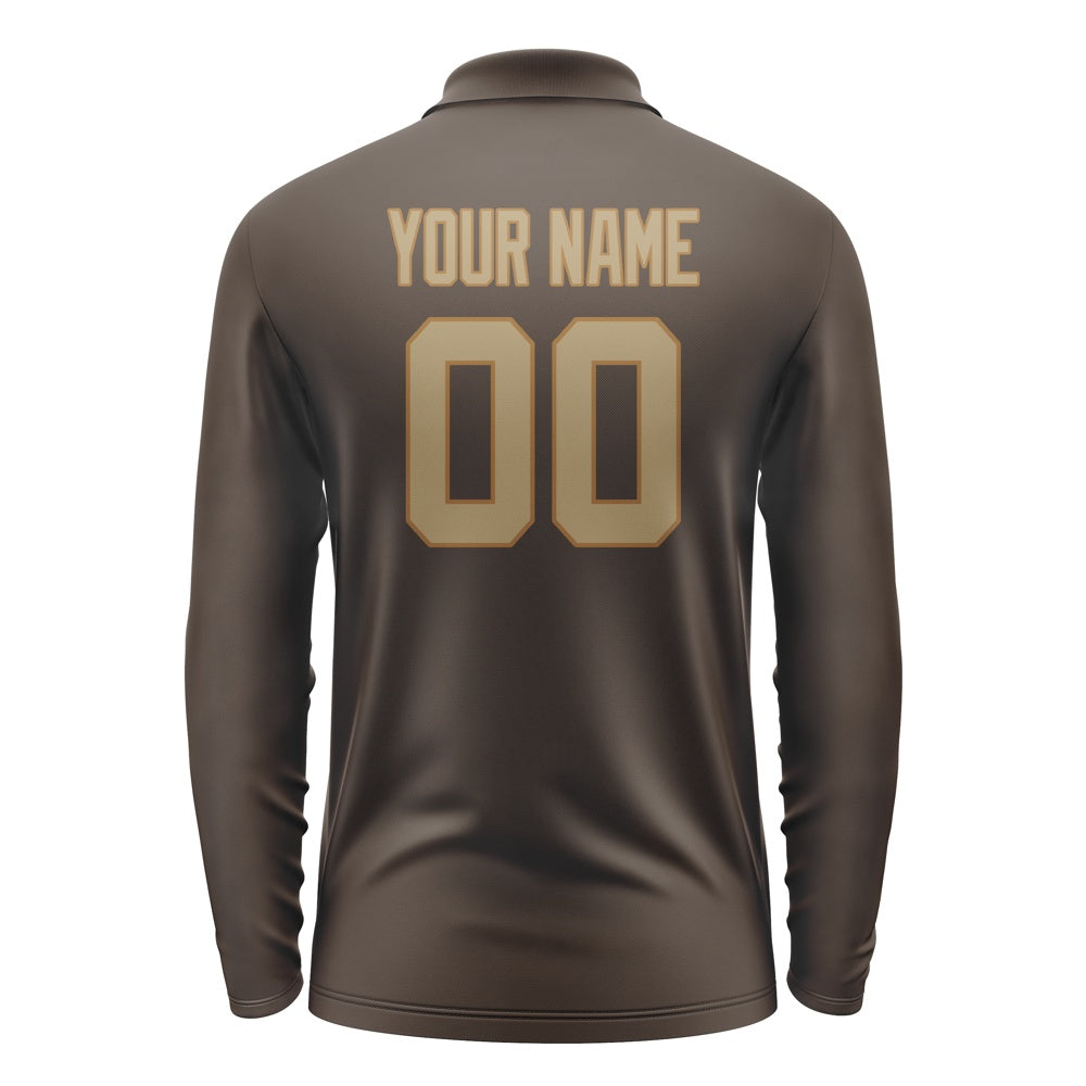 Custom Brown Light Khaki Long Sleeve Polo Shirt