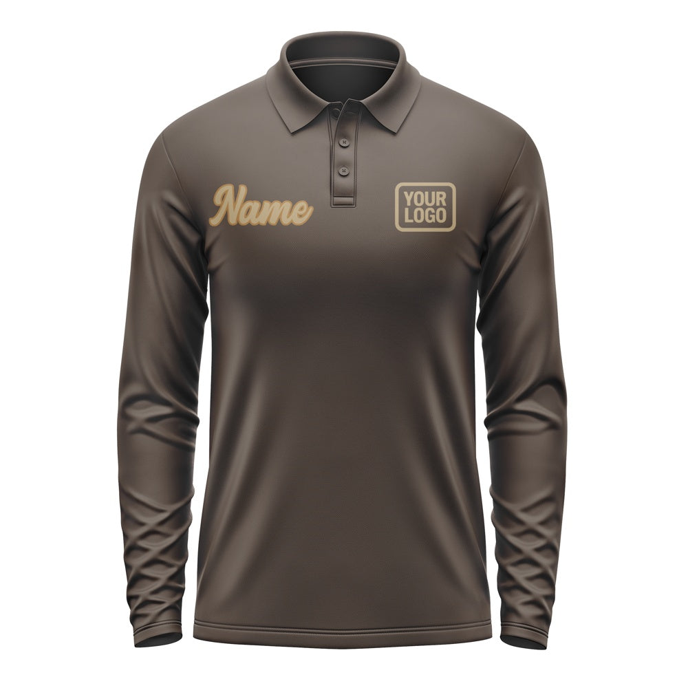 Custom Brown Light Khaki Long Sleeve Polo Shirt