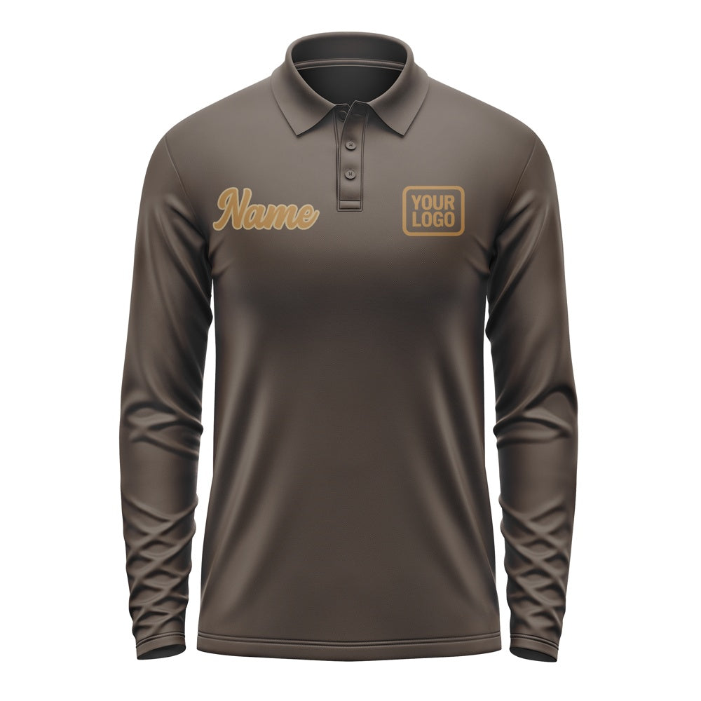 Custom Brown Khaki Long Sleeve Polo Shirt