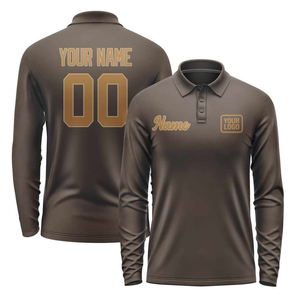 Custom Brown Khaki Long Sleeve Polo Shirt