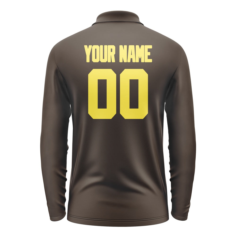 Custom Brown Light Yellow Long Sleeve Polo Shirt