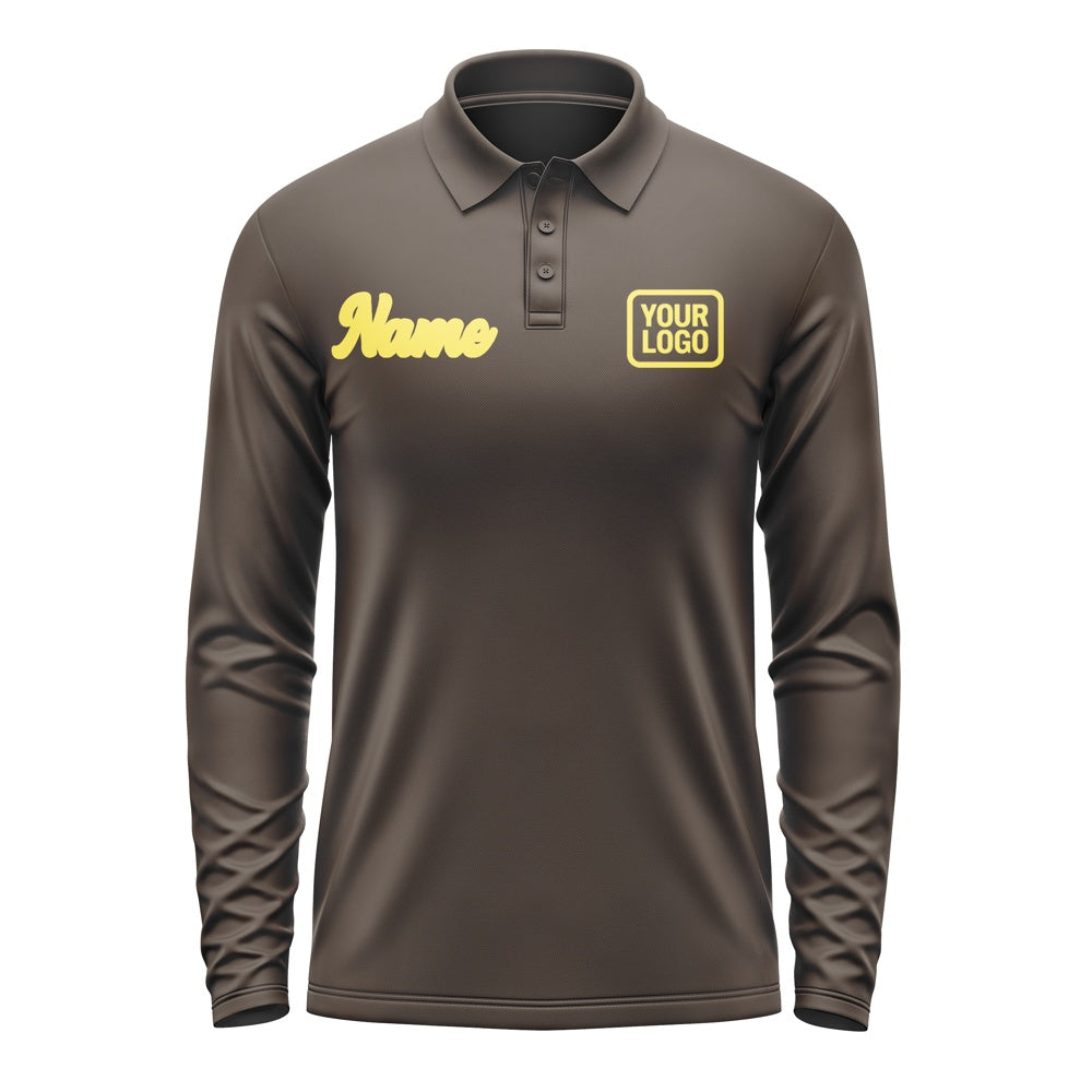 Custom Brown Light Yellow Long Sleeve Polo Shirt