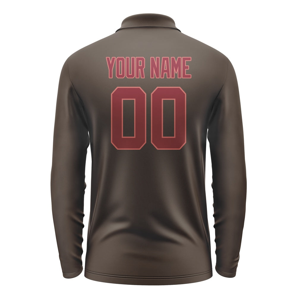 Custom Brown Crimson Red Long Sleeve Polo Shirt
