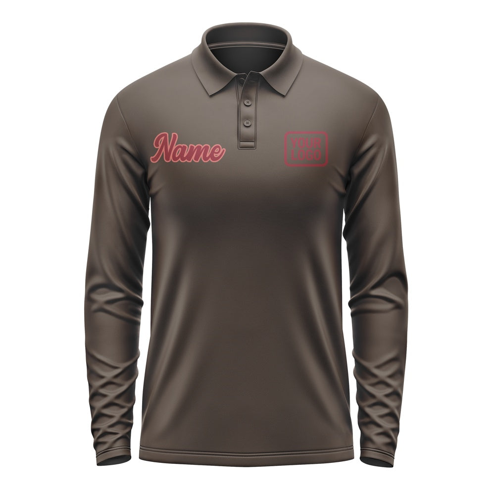Custom Brown Crimson Red Long Sleeve Polo Shirt