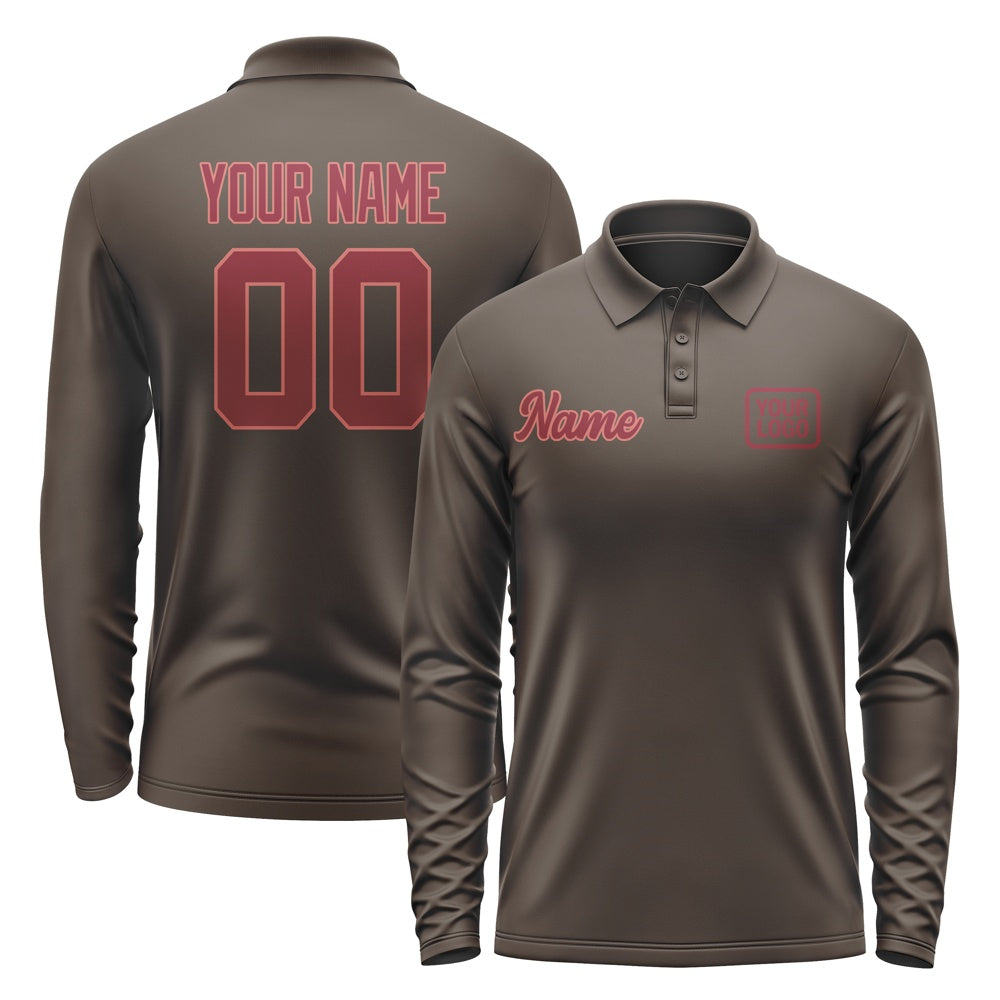 Custom Brown Crimson Red Long Sleeve Polo Shirt