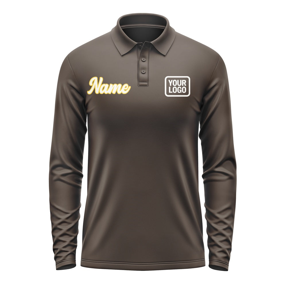 Custom Brown White Long Sleeve Polo Shirt