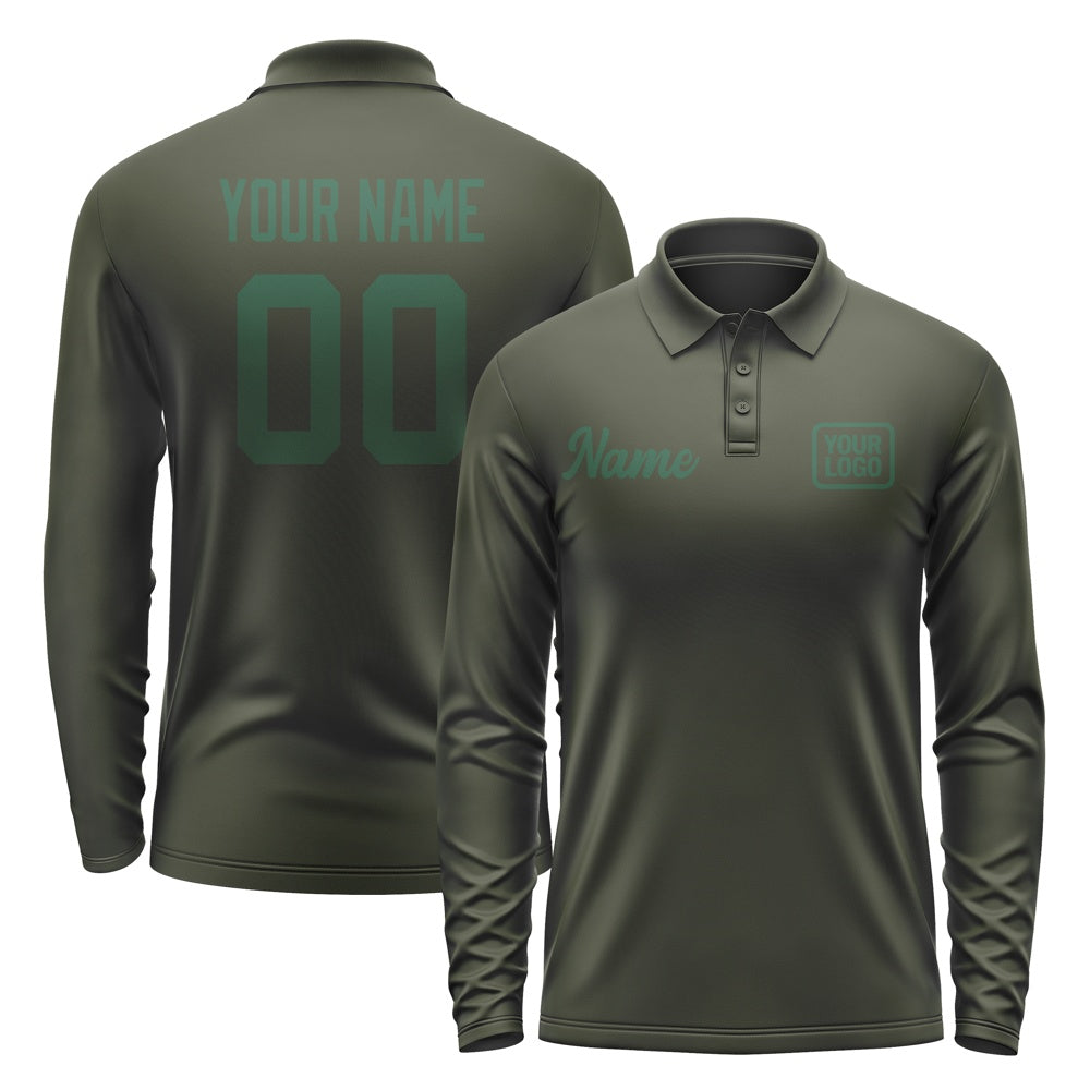 Custom Olive Green Long Sleeve Polo Shirt