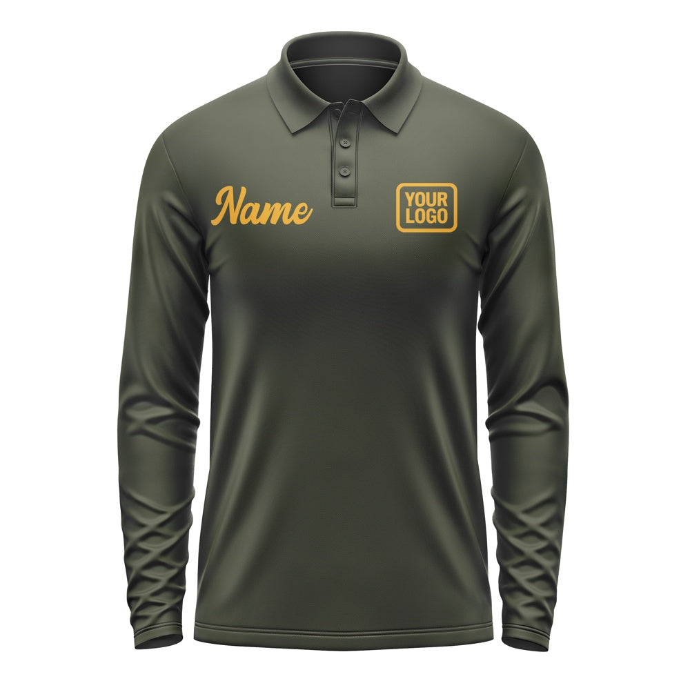 Custom Olive Yellow Long Sleeve Polo Shirt