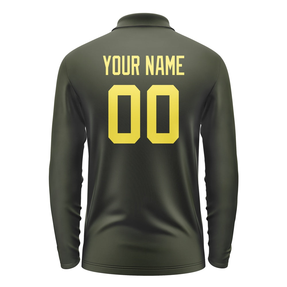 Custom Olive Light Yellow Long Sleeve Polo Shirt