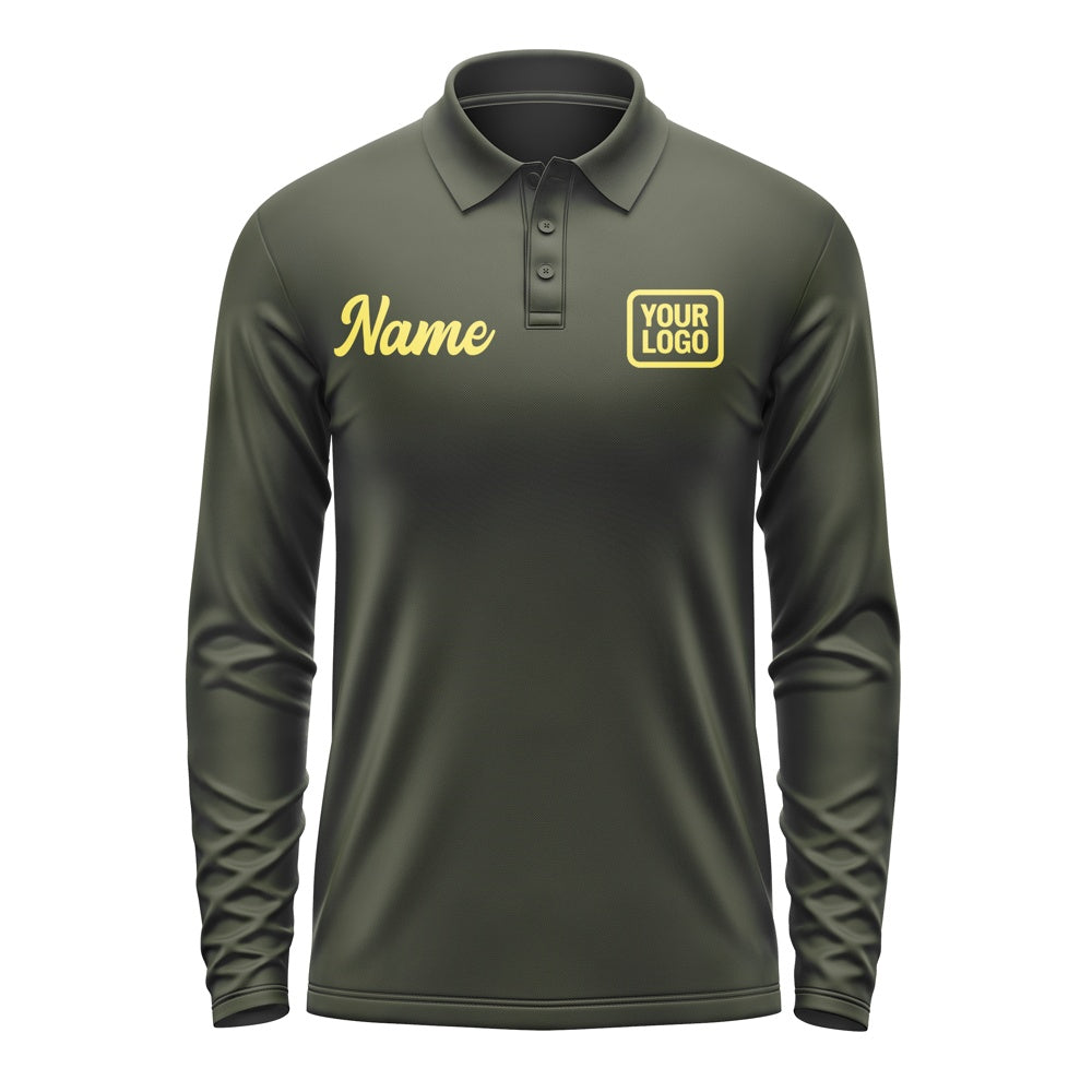 Custom Olive Light Yellow Long Sleeve Polo Shirt