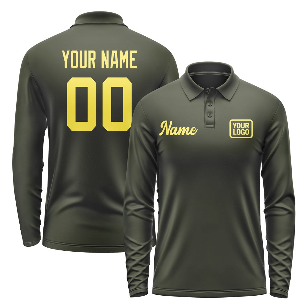 Custom Olive Light Yellow Long Sleeve Polo Shirt