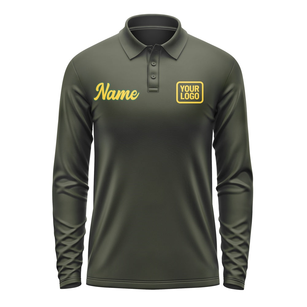 Custom Olive Gold Long Sleeve Polo Shirt