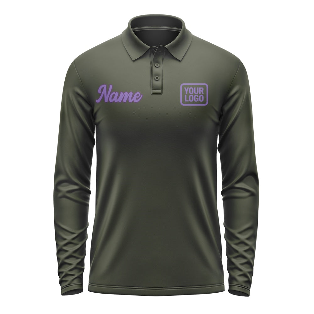 Custom Olive Light Purple Long Sleeve Polo Shirt